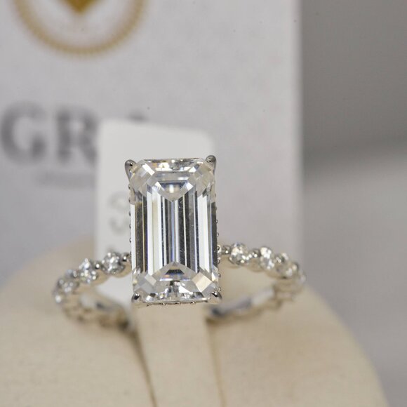 Moissanite Emerald Cut Full Eternity Enagagement Ring 10.6tcw - Picture 4 of 10